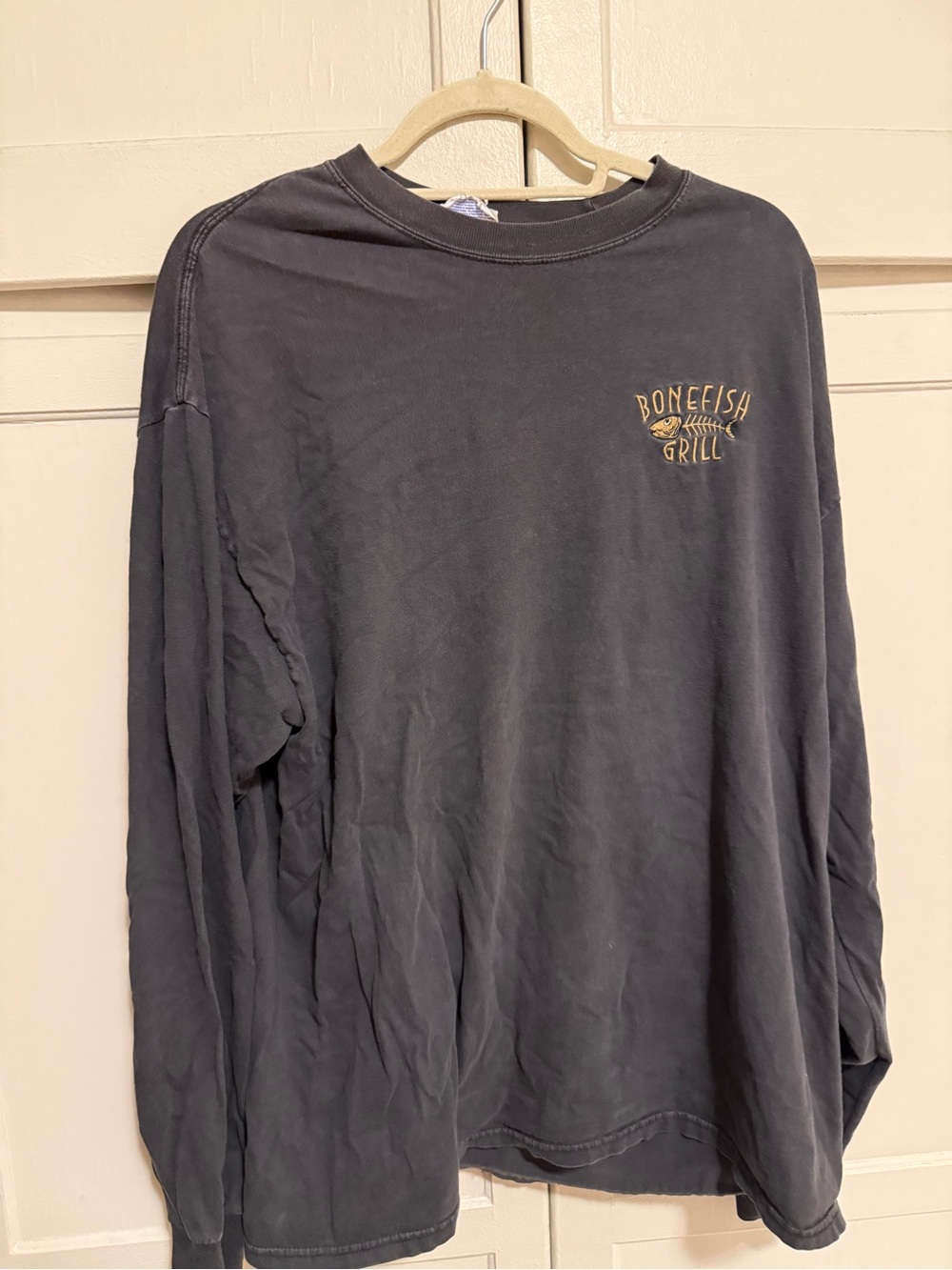 Hanes Long Sleeve Crewneck Tee - Charcoal with Gold Logo